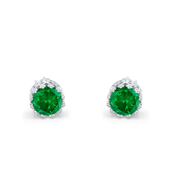 Wedding Engagement Bridal Stud Earrings Round Simulated Green Emerald CZ 925 Sterling Silver